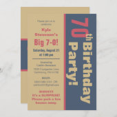 Rode, bruine en grijze 70e verjaardag kaart (Voorkant / Achterkant)