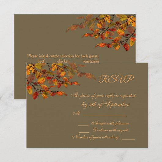 Rode, bruine, gele herfstbladeren RSVP (Voorkant / Achterkant)