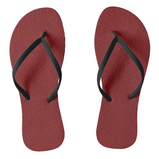 Rode Bruine Leren Look Sjabloon Zwarte Slanke Band Teenslippers (Voetbed)