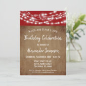 Rode bruine lichtjes Birthday Party Invitation Adu Kaart (Staand voorkant)