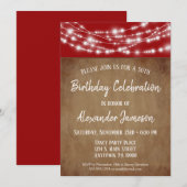Rode bruine lichtjes Birthday Party Invitation Adu Kaart (Voorkant / Achterkant)