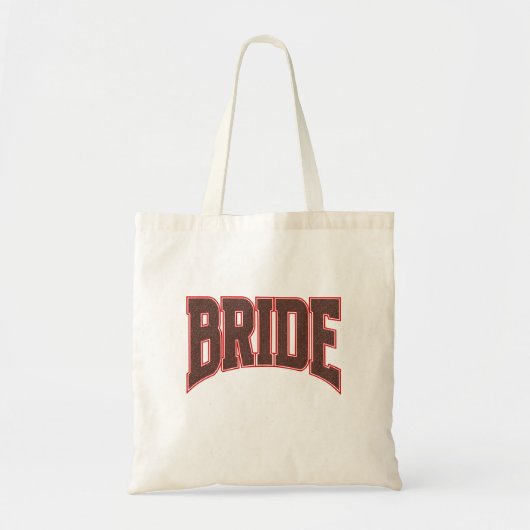 Rode + Bruine Nep Glitter Varsity BRUID Tote Bag (Voorkant)
