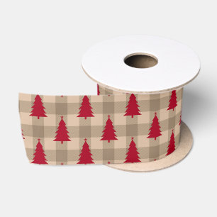 Rode bruine tan buffelplaid rustieke kerst satijnen lint