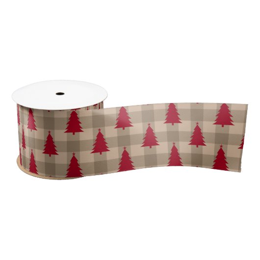Rode bruine tan buffelplaid rustieke kerst satijnen lint (Spoel)