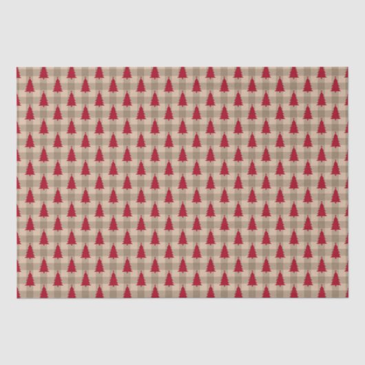 Rode Bruine Taupe Buffalo Plaid Rustieke Kerst Tissuepapier (Voorkant)