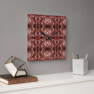 Rode Bruine Terracotta Mozaïek Vierkante Klok