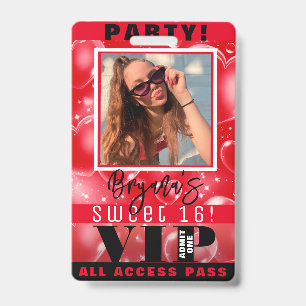 Rode Bubbel Hartjes Verjaardagsfeest VIP Pas Badge