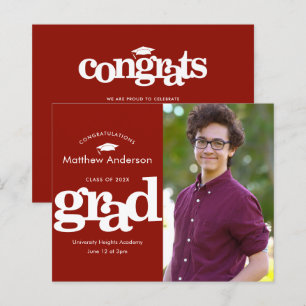 Rode budgetfoto afstuderen moderne gedurfde uitnod