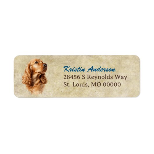 Rode Buff Cocker Spaniel Portret Retouradres Etiket (Voorkant)