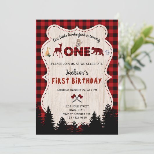 Rode Buffalo Bosdieren Jongen 1e Verjaardag Kaart (Staand voorkant)