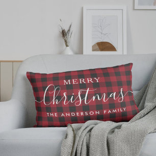 Rode Buffalo Check Prettig Kerstmis Familienaam Kussen