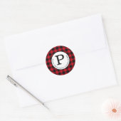 Rode Buffalo Check Retouradreslabel Ronde Sticker (Envelop)