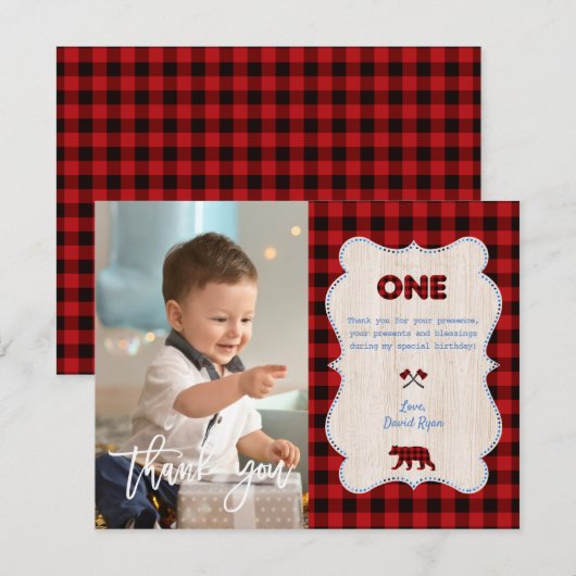 Rode Buffalo Fotograaf Jongen Eerste Verjaardag Bedankkaart (Voorkant / Achterkant)