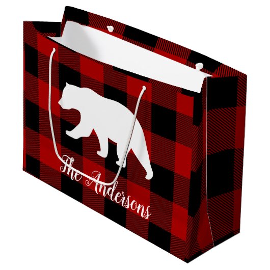 Rode Buffalo geruit & Beer | Persoonlijke naam cad Groot Cadeauzakje (Voorkant Gekanteld)