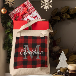 Rode Buffalo geruit | Persoonlijke initiaal | Cade Tote Bag
