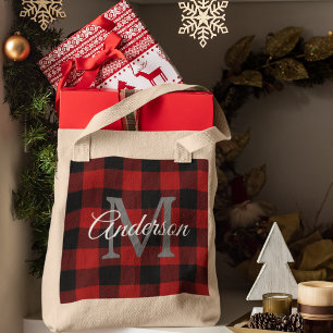 Rode Buffalo geruit   Persoonlijke initiaal   Cade Tote Bag