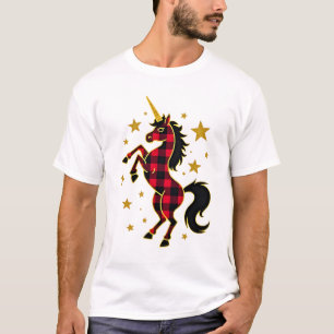 Rode Buffalo geruite eenhoorn kerst T-shirt voor m