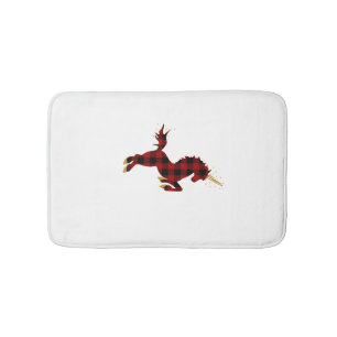 Rode Buffalo geruite eenhoorn kerst T-shirt voor m Badmat