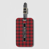 Rode Buffalo geruite gepersonaliseerde Bagagelabel (Voorkant (verticaal))