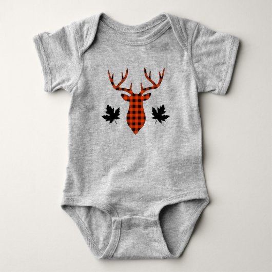 Rode Buffalo geruite hertenbok esdoornblad Romper (Voorkant)