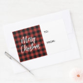 Rode Buffalo geruite Kerstcadeau-etiket Rechthoekige Sticker (Envelop)