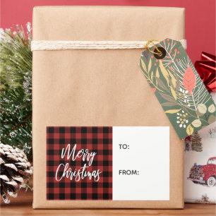Rode Buffalo geruite Kerstcadeau-etiket Rechthoekige Sticker
