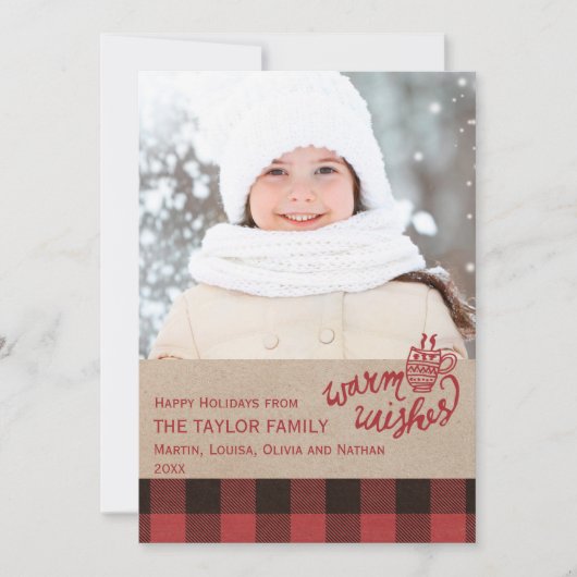 Rode Buffalo geruite kerstfoto Feestdagenkaart (Voorkant)
