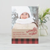 Rode Buffalo geruite kerstfoto Feestdagenkaart (Staand voorkant)