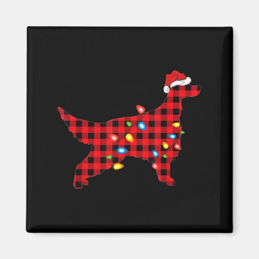 Rode Buffalo geruite Kerstman Ierse Setter Hond Ke Magneet (Voorkant)