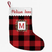 Rode Buffalo geruite monogram Kerstmis Kleine Kerstsok (Voorkant)
