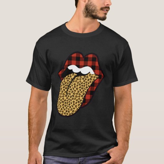 Rode Buffalo gespeelde lippen met luipaard print t T-shirt (Voorkant)