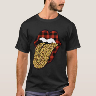 Rode Buffalo gespeelde lippen met luipaard print t T-shirt