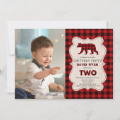 Rode Buffalo Houthakker Foto 2e Verjaardagsfeestje Kaart (Voorkant)