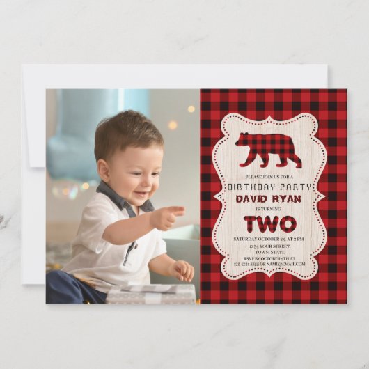 Rode Buffalo Houthakker Foto 2e Verjaardagsfeestje Kaart (Voorkant)