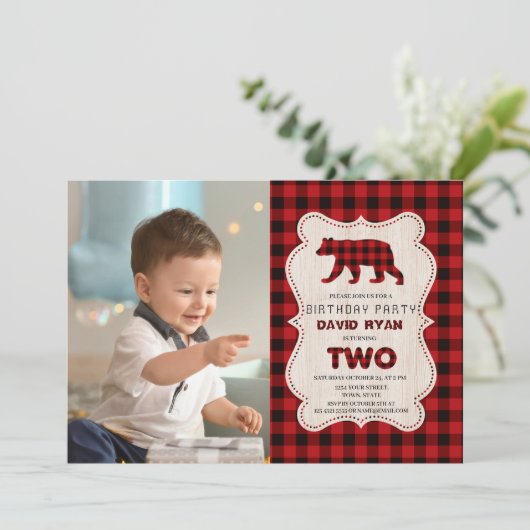 Rode Buffalo Houthakker Foto 2e Verjaardagsfeestje Kaart (Staand voorkant)