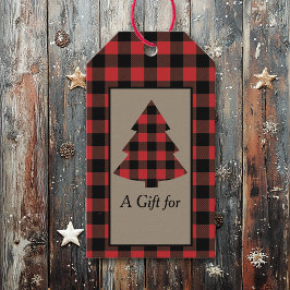 Rode Buffalo met kerstboom Cadeaulabel