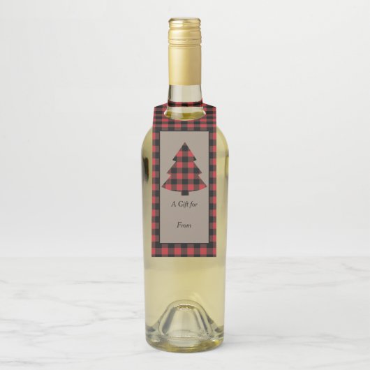 Rode Buffalo met kerstboom Flessenhanger (Op fles)