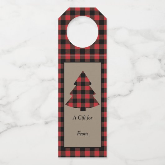 Rode Buffalo met kerstboom Flessenhanger (Voorkant)