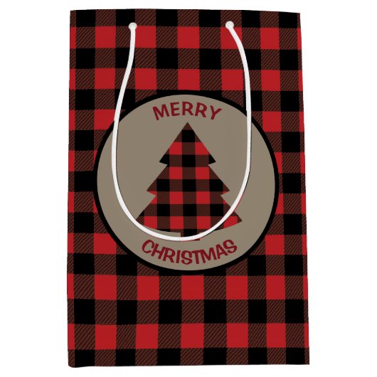 Rode Buffalo met kerstboom Medium Cadeauzakje (Voorkant)