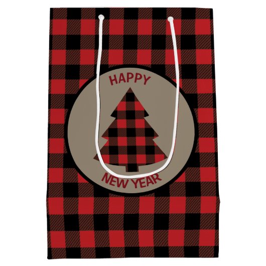 Rode Buffalo met kerstboom Medium Cadeauzakje (Achterkant)