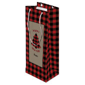 Rode Buffalo met kerstboom Wijn Cadeautas (Achterkant Gekanteld)