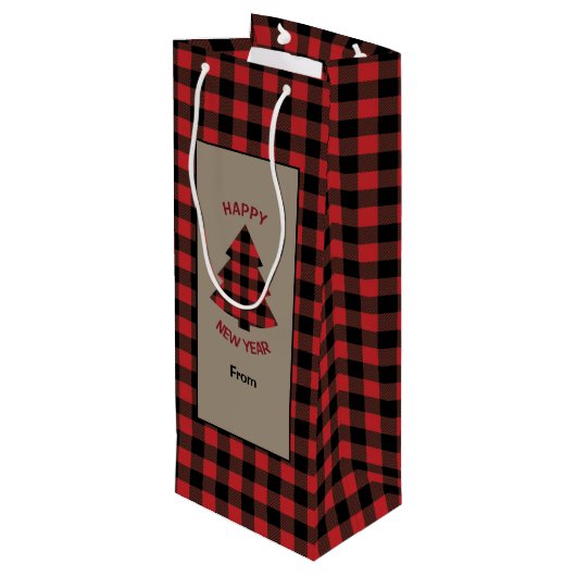 Rode Buffalo met kerstboom Wijn Cadeautas (Achterkant Gekanteld)