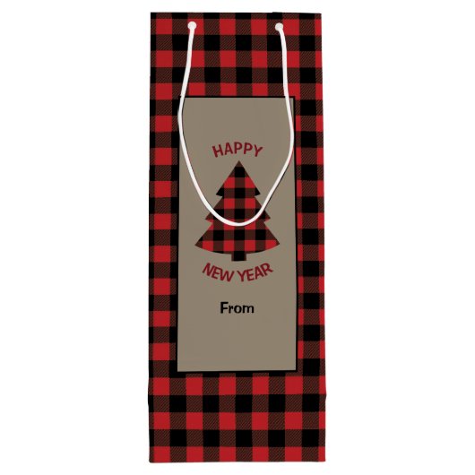 Rode Buffalo met kerstboom Wijn Cadeautas (Achterkant)