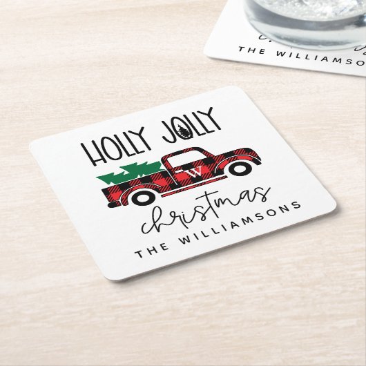 Rode Buffalo  monogram voor vrachtwagens en bomen Kartonnen Onderzetters (Schuin)