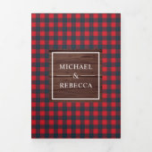 Rode Buffalo Plaid Berg QR Code Houten Bruiloft Drieluik Uitnodiging (Cover)