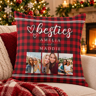 Rode Buffalo Plaid Bestie Fotocollage Kussen