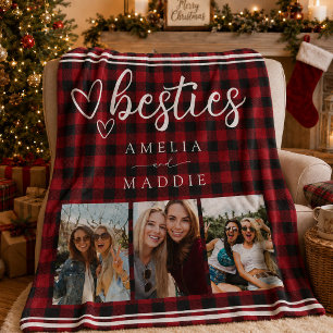 Rode Buffalo Plaid Besties Fotocollage Sherpa Deken