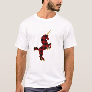 Rode Buffalo Plaid Eenhoorn Kerst T-shirt voor Moe