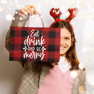 Rode Buffalo Plaid “Eet, Drink & Wees Vrolijk” Groot Cadeauzakje