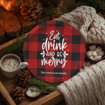 Rode Buffalo Plaid “Eet, Drink & Wees Vrolijk” 